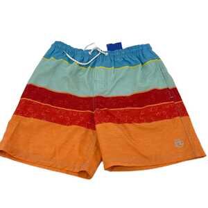 Ocean Current Blue Orange Bermuda Swim Trunks | Men’s Size S